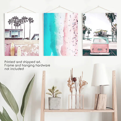 Boho Coastal Wall Art Set, 3 Piece Beach Surf Prints