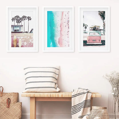 Boho Coastal Wall Art Set, 3 Piece Beach Surf Prints
