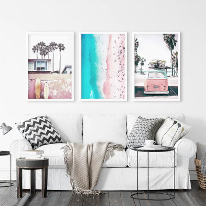 Boho Coastal Wall Art Set, 3 Piece Beach Surf Prints