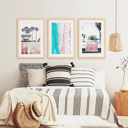 Boho Coastal Wall Art Set, 3 Piece Beach Surf Prints