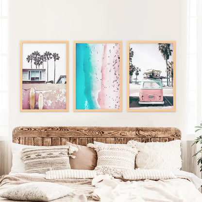 Boho Coastal Wall Art Set, 3 Piece Beach Surf Prints