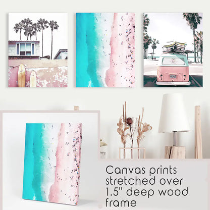 Boho Coastal Wall Art Set, 3 Piece Beach Surf Prints