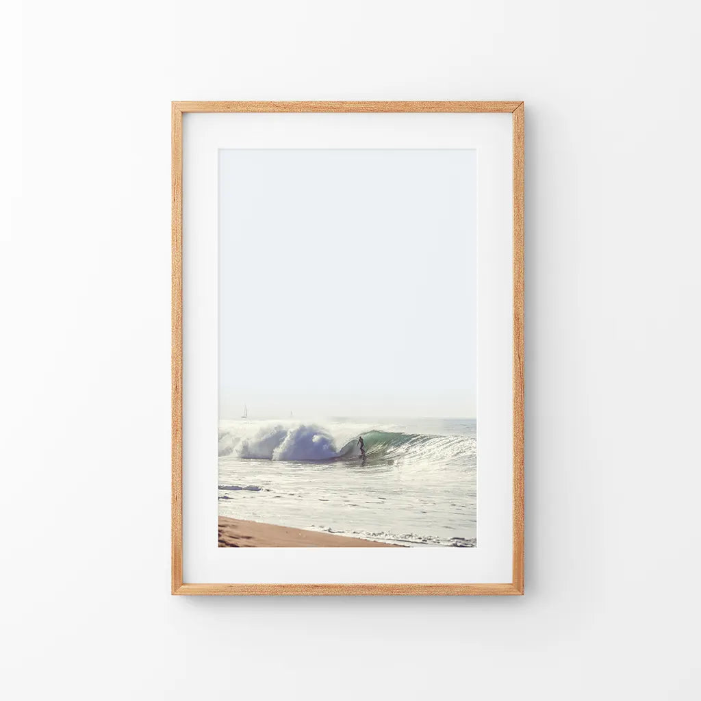 California surfing wall art print of a surfer on coastal ocean waves