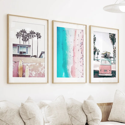 Boho Coastal Wall Art Set, 3 Piece Beach Surf Prints