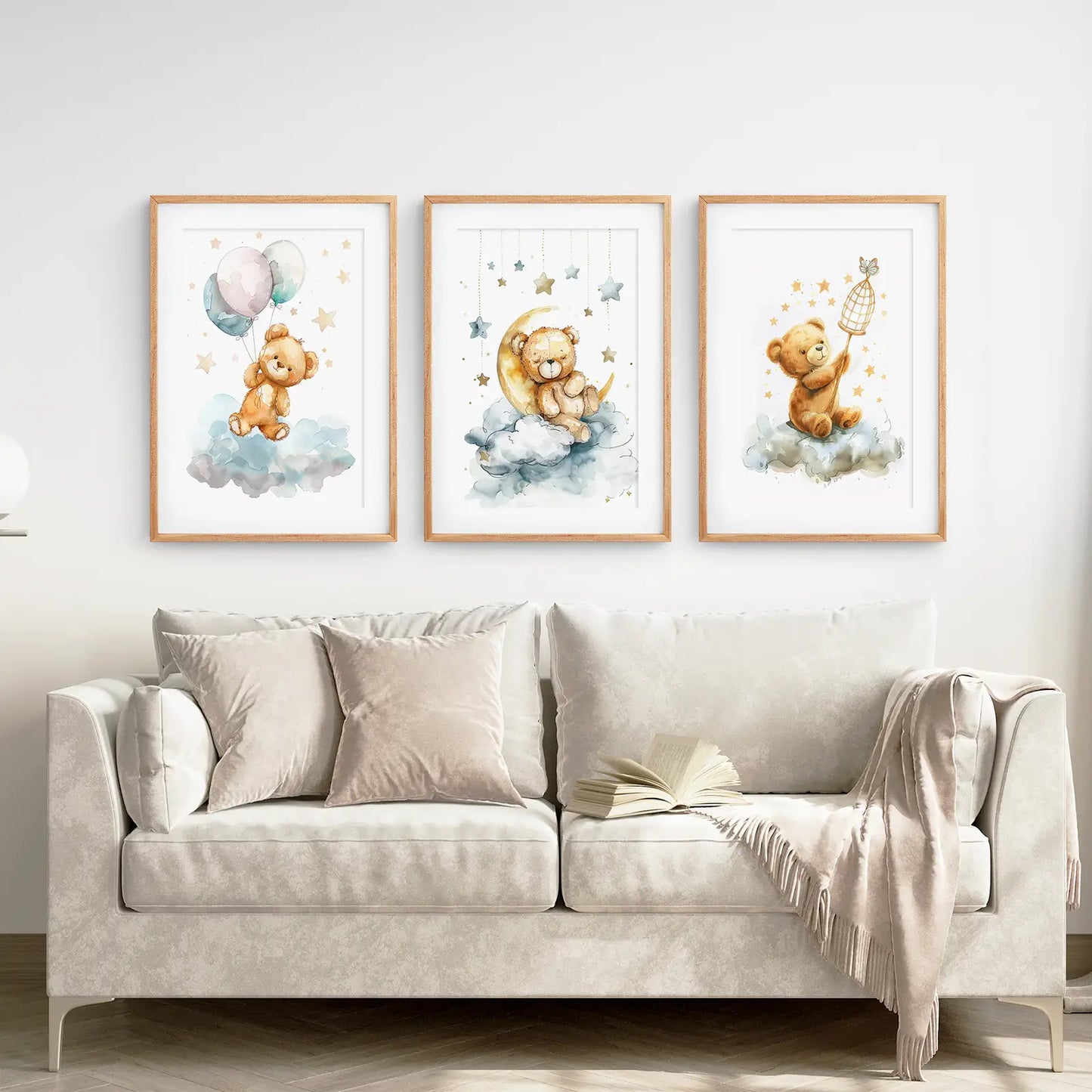 Teddy Bear Balloon Wall Art Set of 3 Nursery Prints