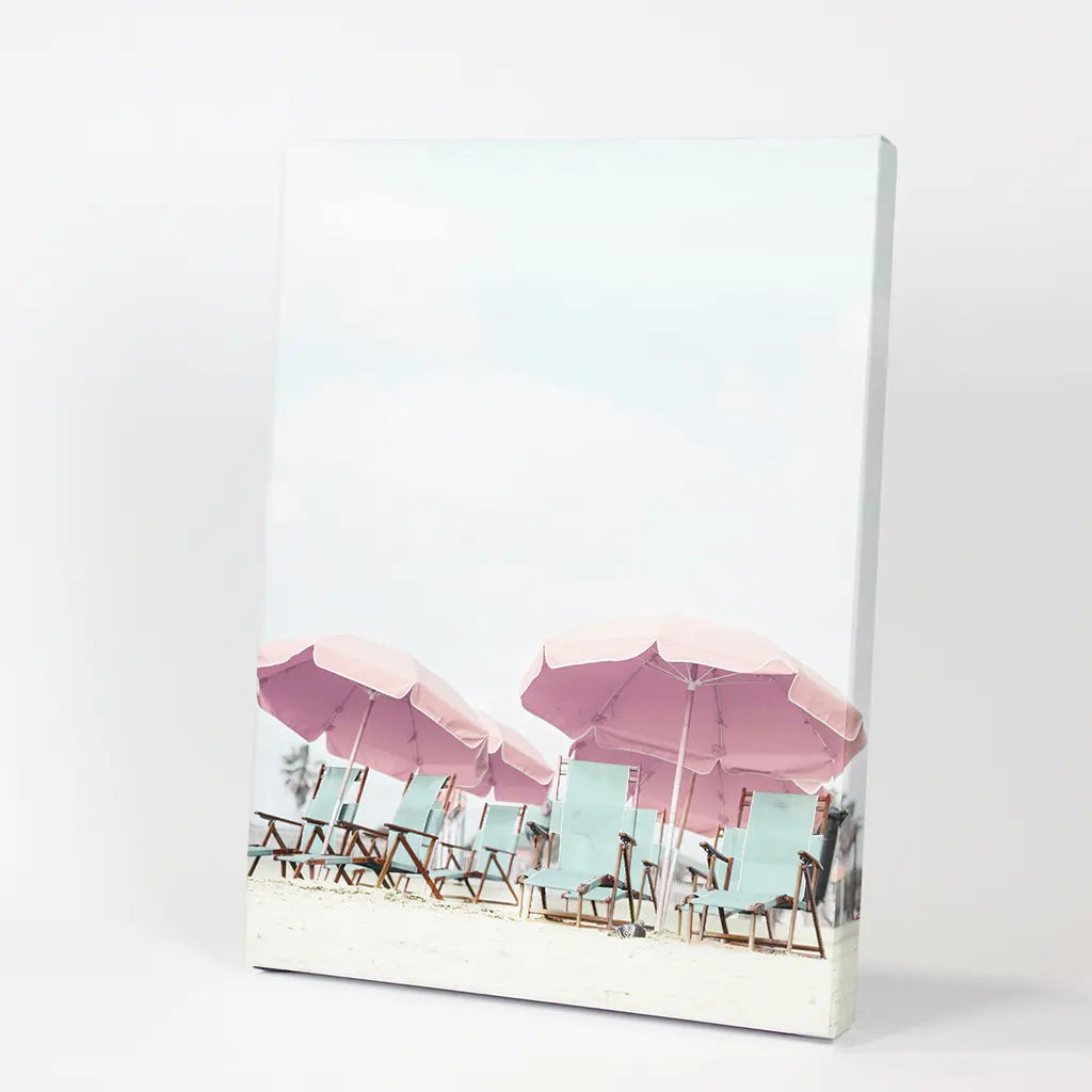 Pink Umbrella Beach Print - Summer Coastal Wall Art