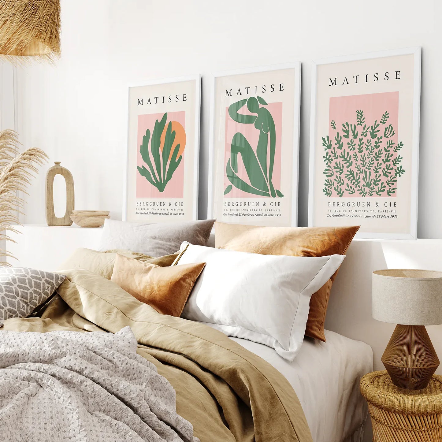 Pink Green Abstract Wall Art Set of 3 Modern Prints