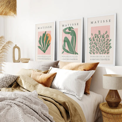 Pink Green Abstract Wall Art Set of 3 Modern Prints