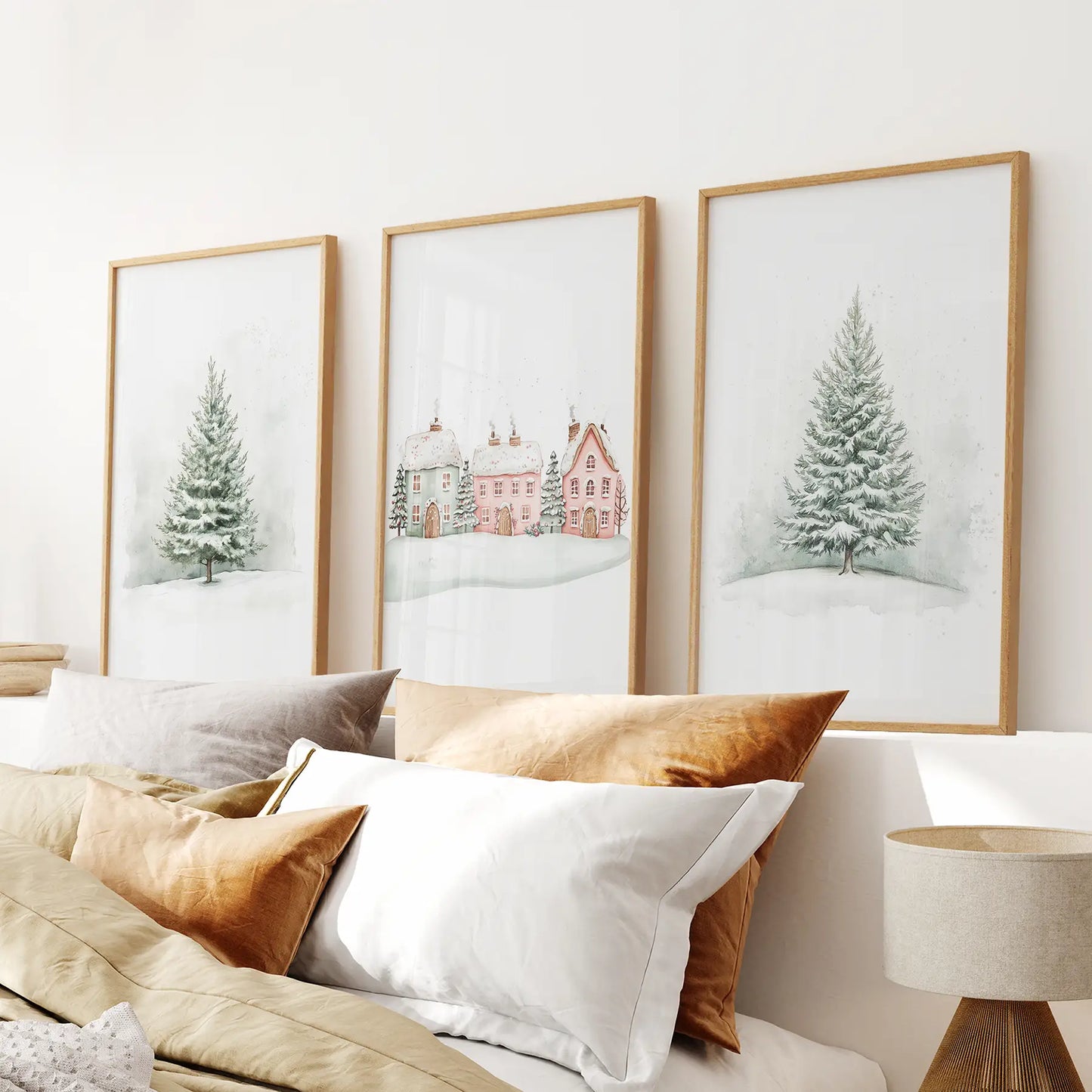 Winter evergreen tree Christmas wall art set of 3 prints