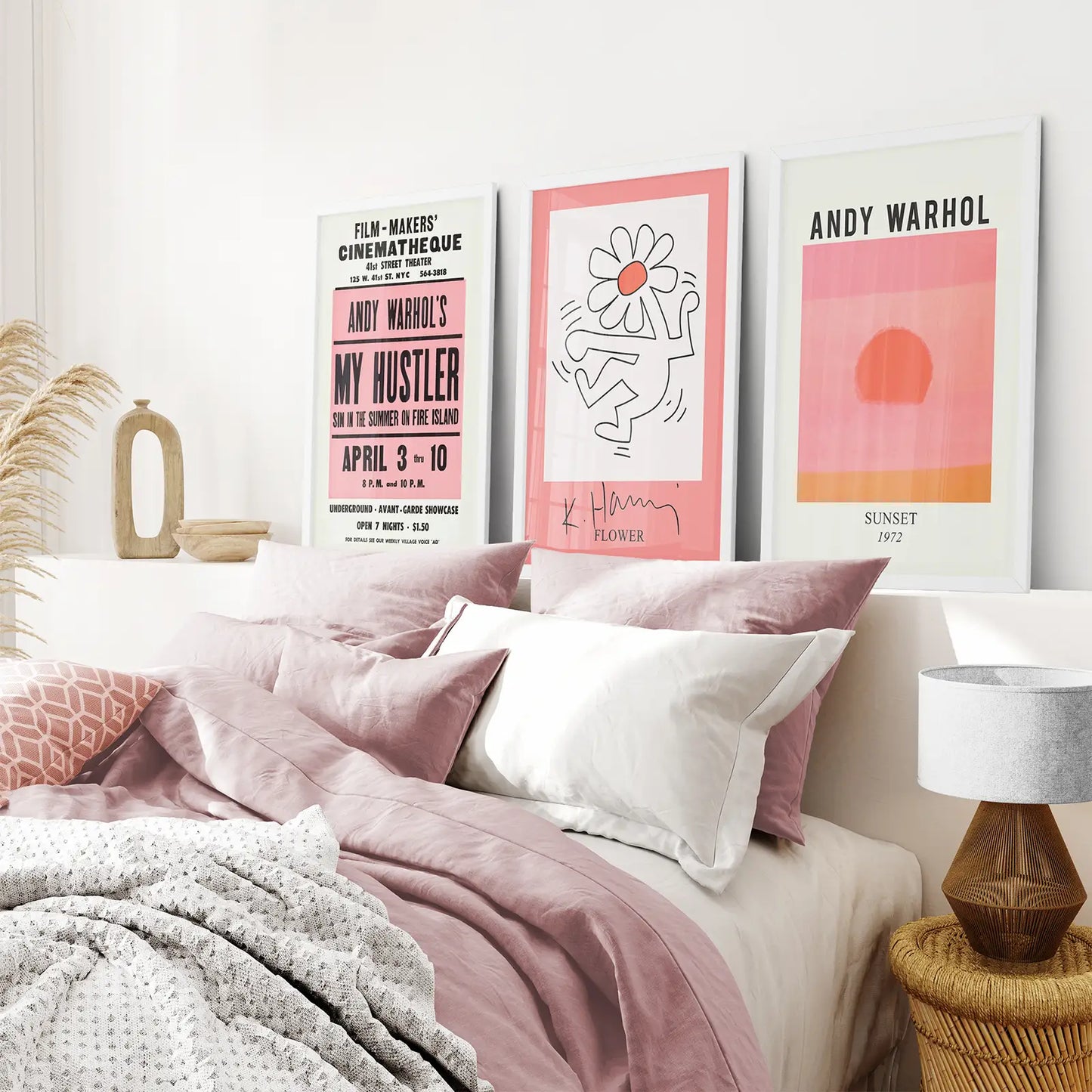 Colorful Pop Art Wall Art Set of 3 Bright Pink Prints