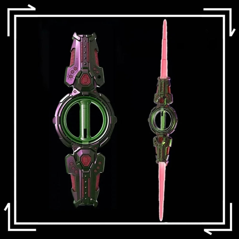 Pink and green fire spinning sword toy - color-changing double-edged lightsaber for kids