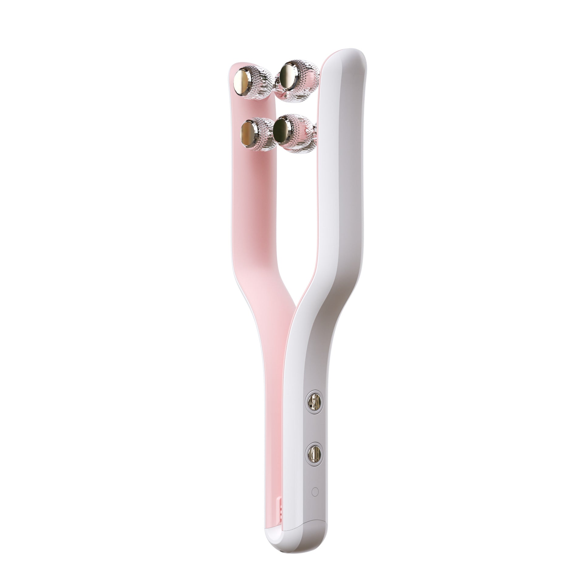 Pink and white USB rechargeable face massager with EMS microcurrent technology for wrinkle reduction and skin tightening