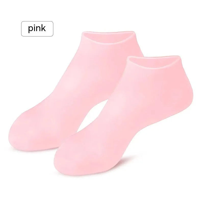 Pink gel moisturizing booties - soft silicone socks for foot hydration and heel repair