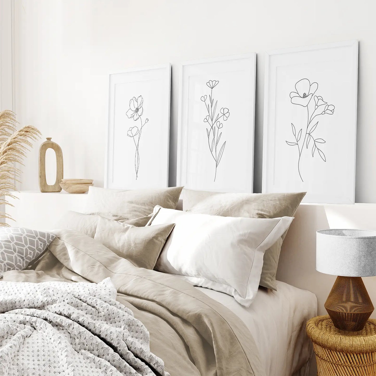 Wildflower Line Art Set of 3 Botanical Wall Prints