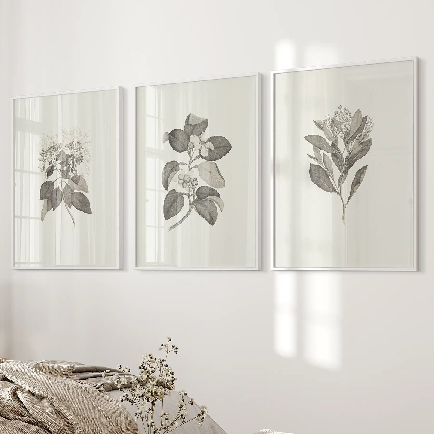 Antique Floral 3 Piece Wall Art Print Set