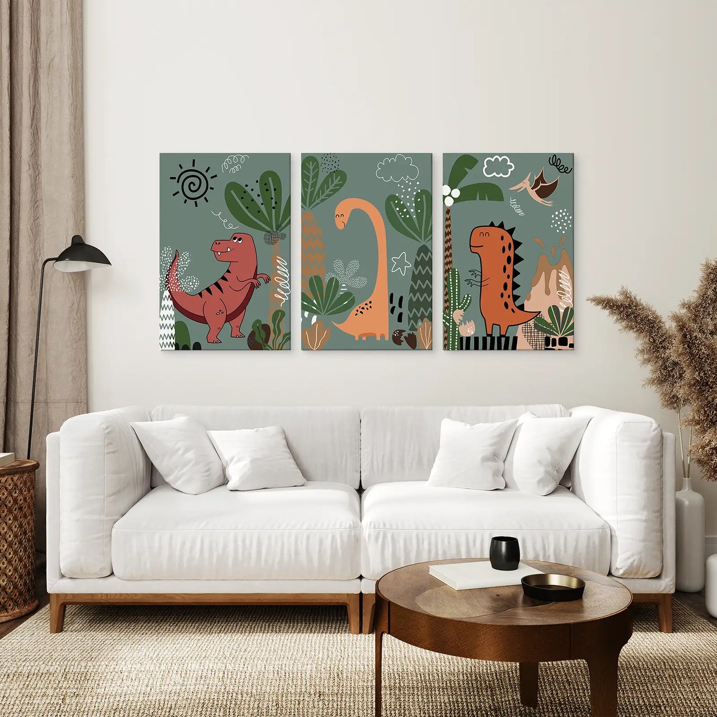 Green Dinosaur Nursery Wall Art Set of 3 Prints