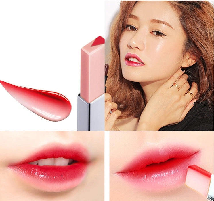 Plum gradient lipstick with blurred, soft-focus finish