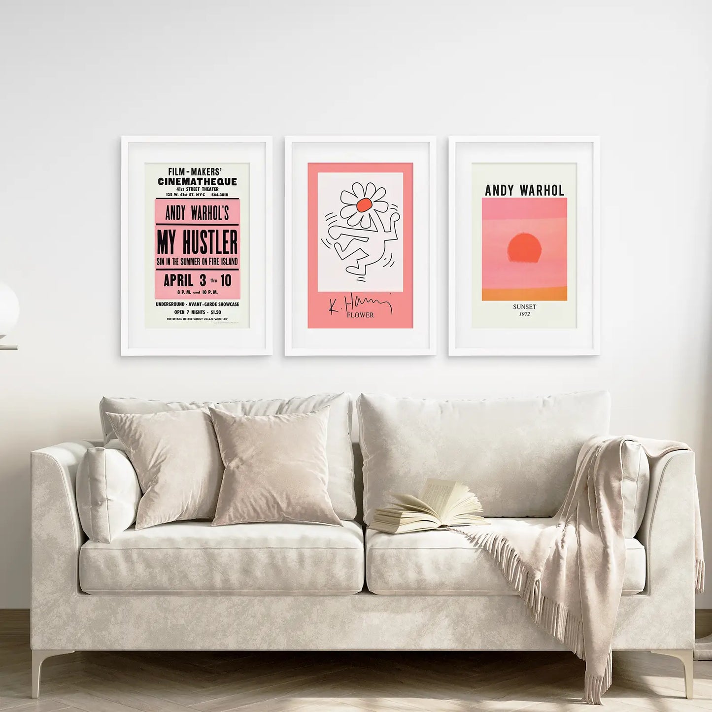 Colorful Pop Art Wall Art Set of 3 Bright Pink Prints
