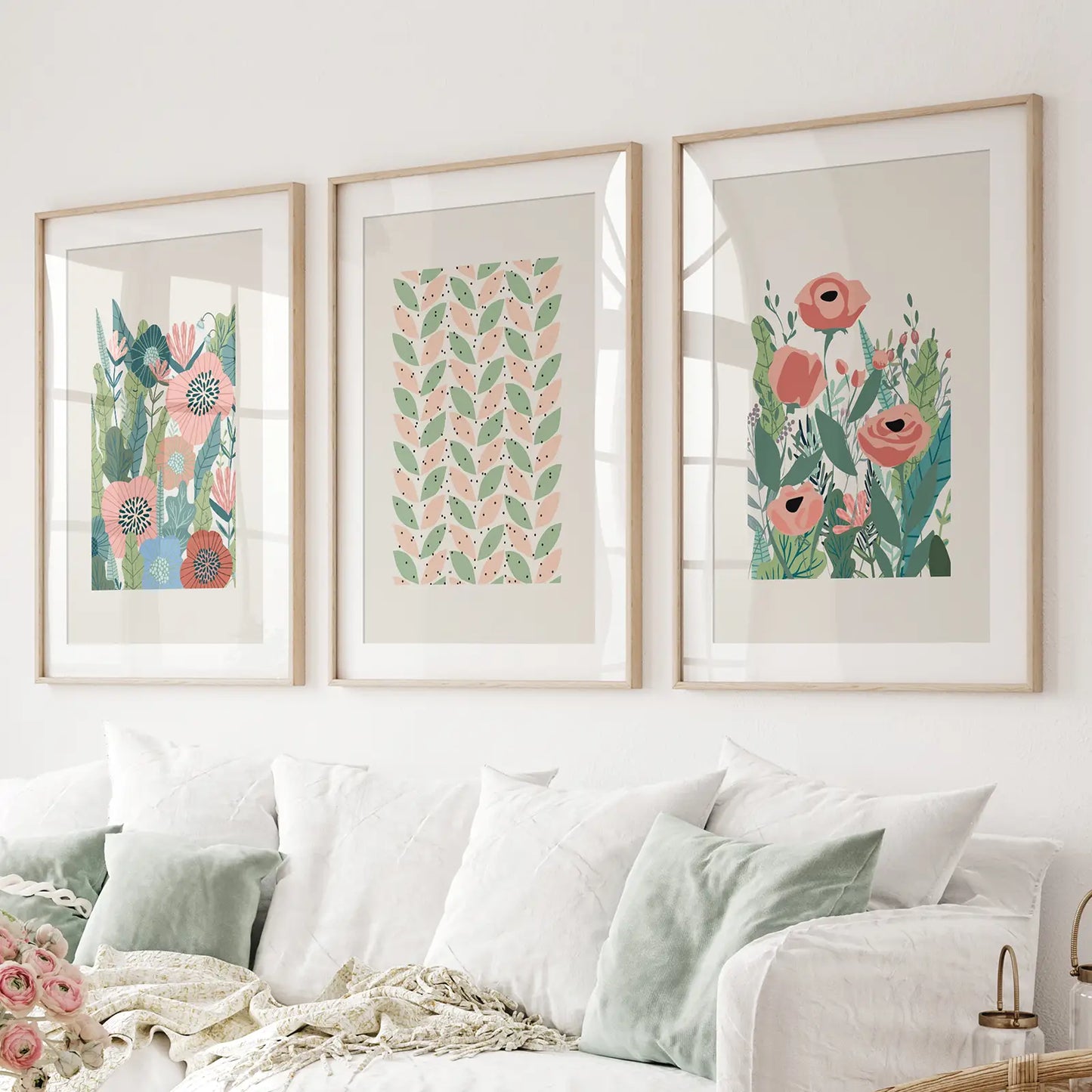 Pink Poppies Botanical Floral Wall Art Print