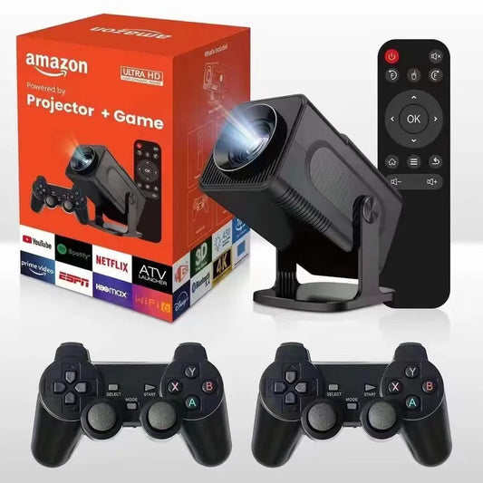 Portable Android projector game console with remote control and dual wireless controllers