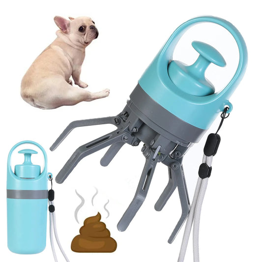 Portable dog poop scooper with built-in bag dispenser, blue