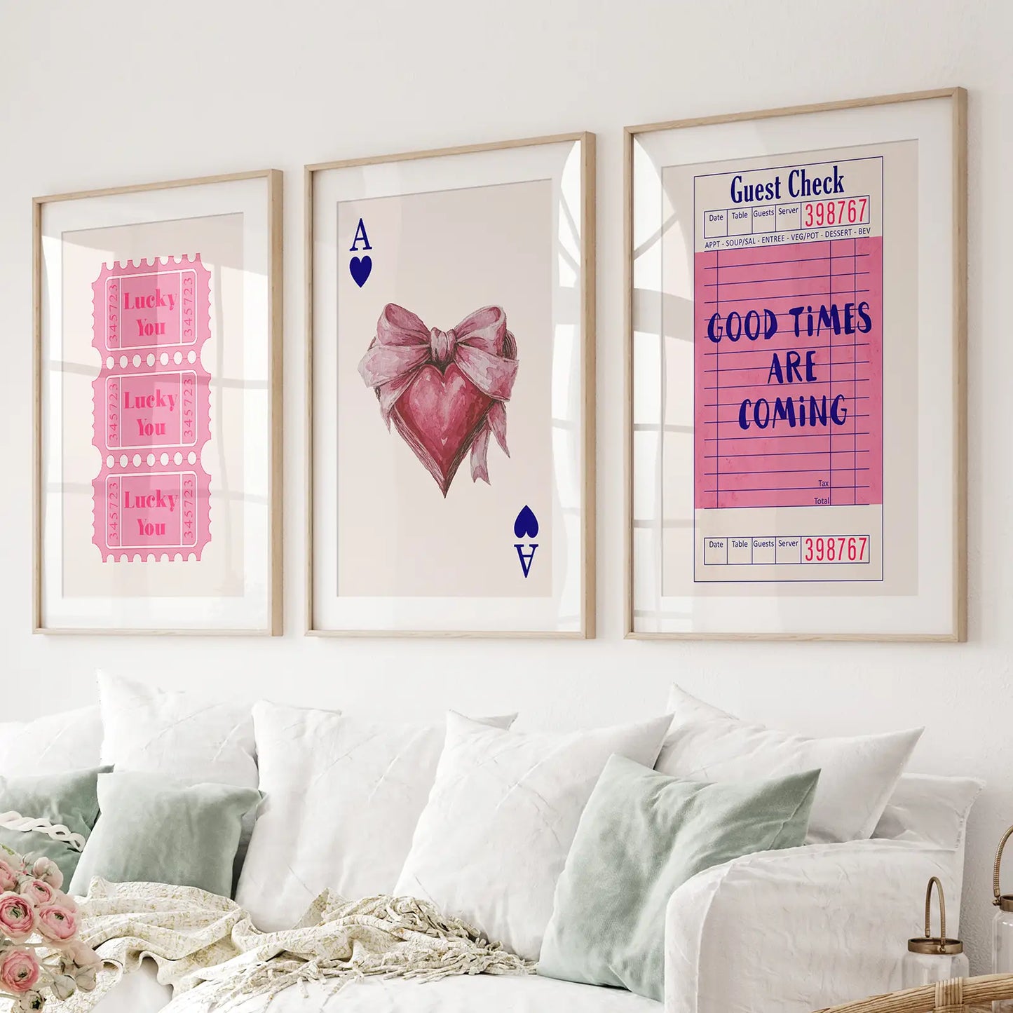 Set of 3 preppy pink girly wall art posters