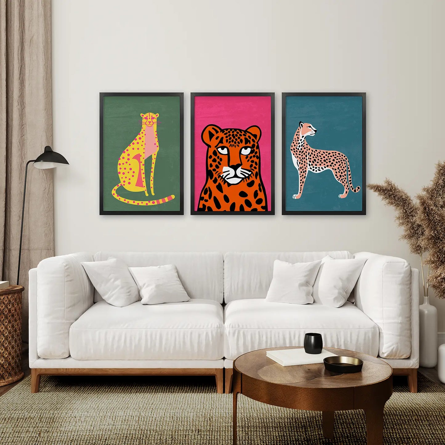 Cheetah Print Cats Colorful Wall Art Set of 3
