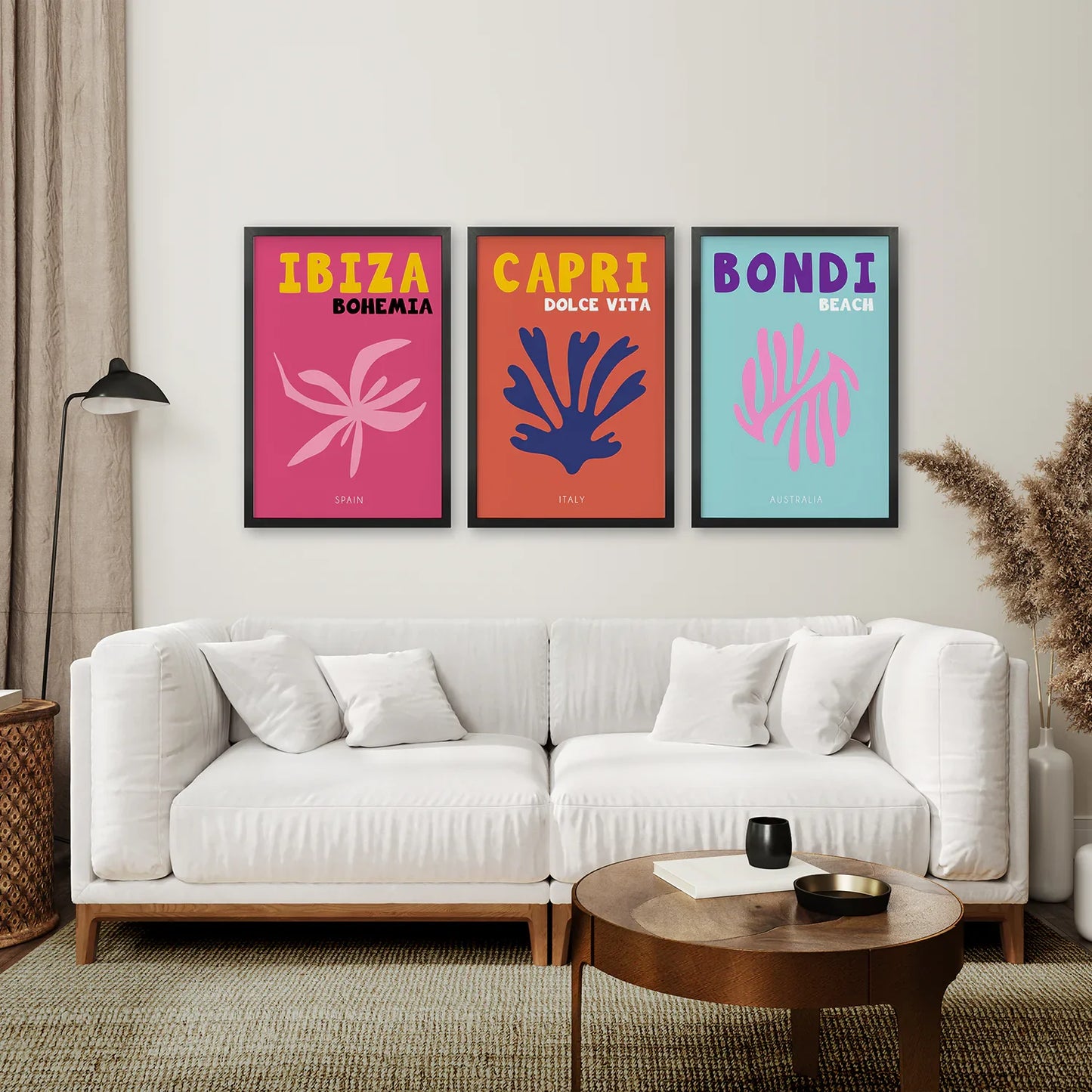 Travel Wall Art Set of 3, Italy Spain Australia Beach Prints