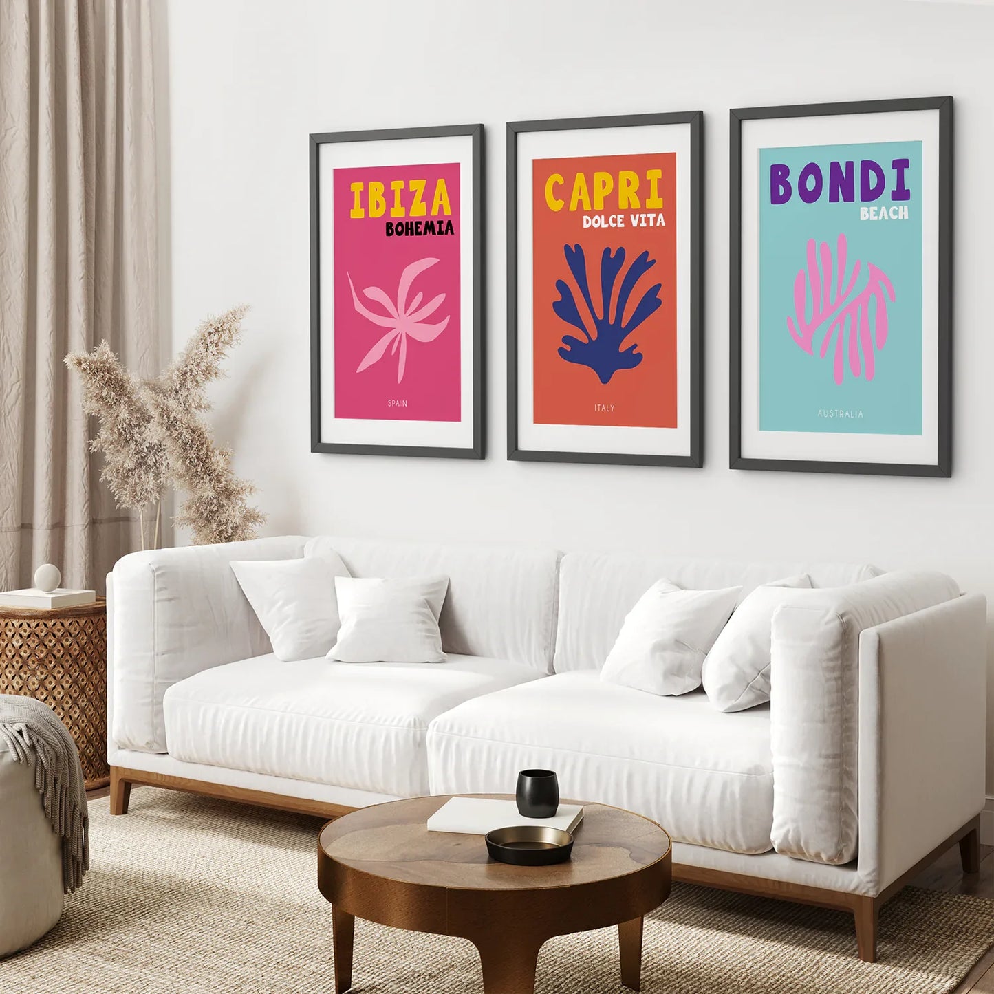 Travel Wall Art Set of 3, Italy Spain Australia Beach Prints