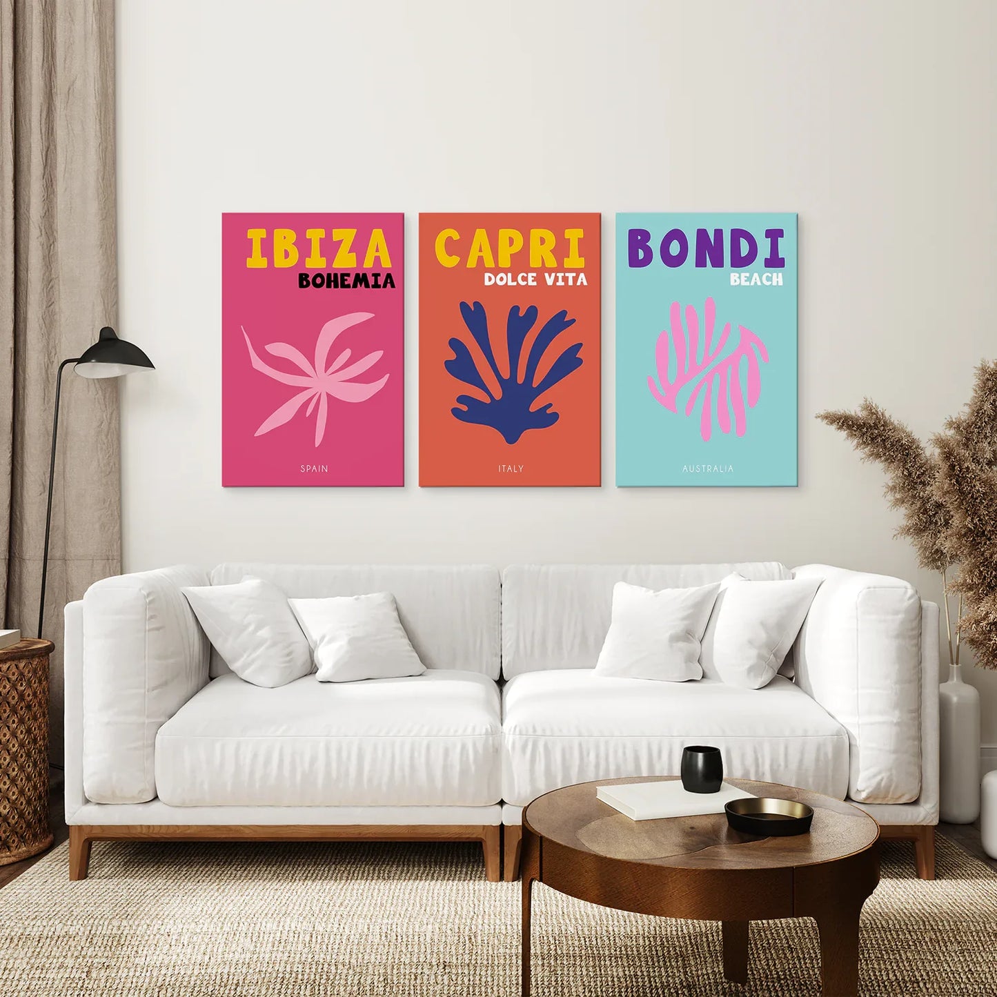 Travel Wall Art Set of 3, Italy Spain Australia Beach Prints