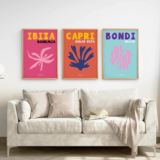 Travel Wall Art Set of 3, Italy Spain Australia Beach Prints