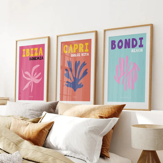 Travel wall art set of 3, Italy Spain Australia beach posters