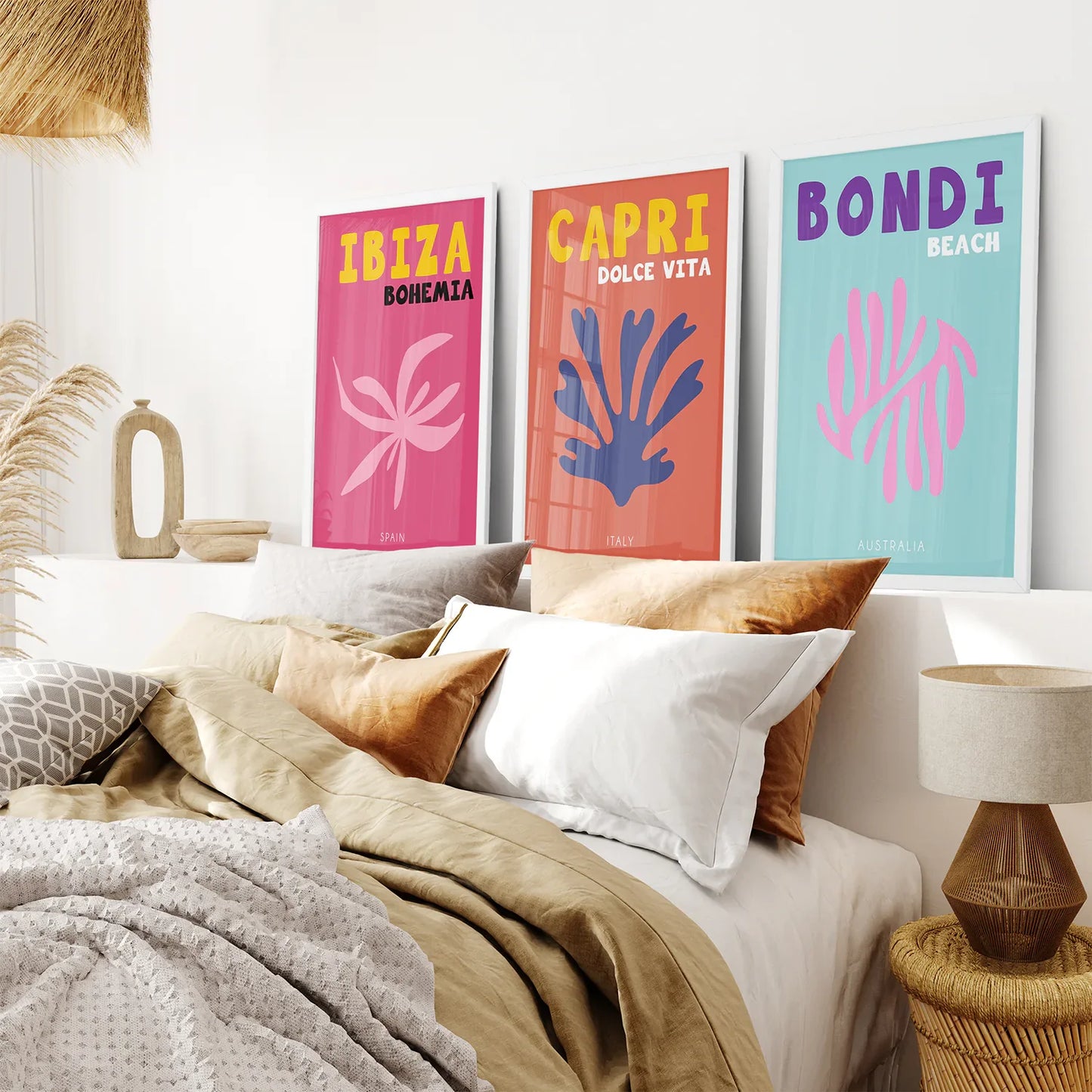 Travel Wall Art Set of 3, Italy Spain Australia Beach Prints