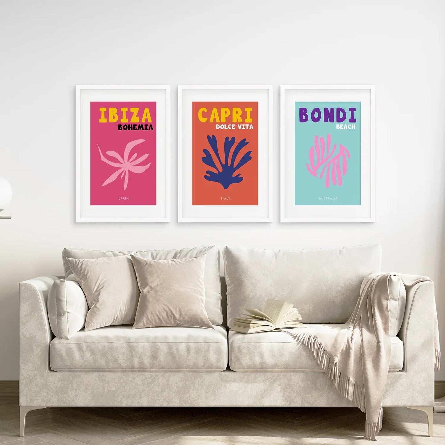 Travel Wall Art Set of 3, Italy Spain Australia Beach Prints