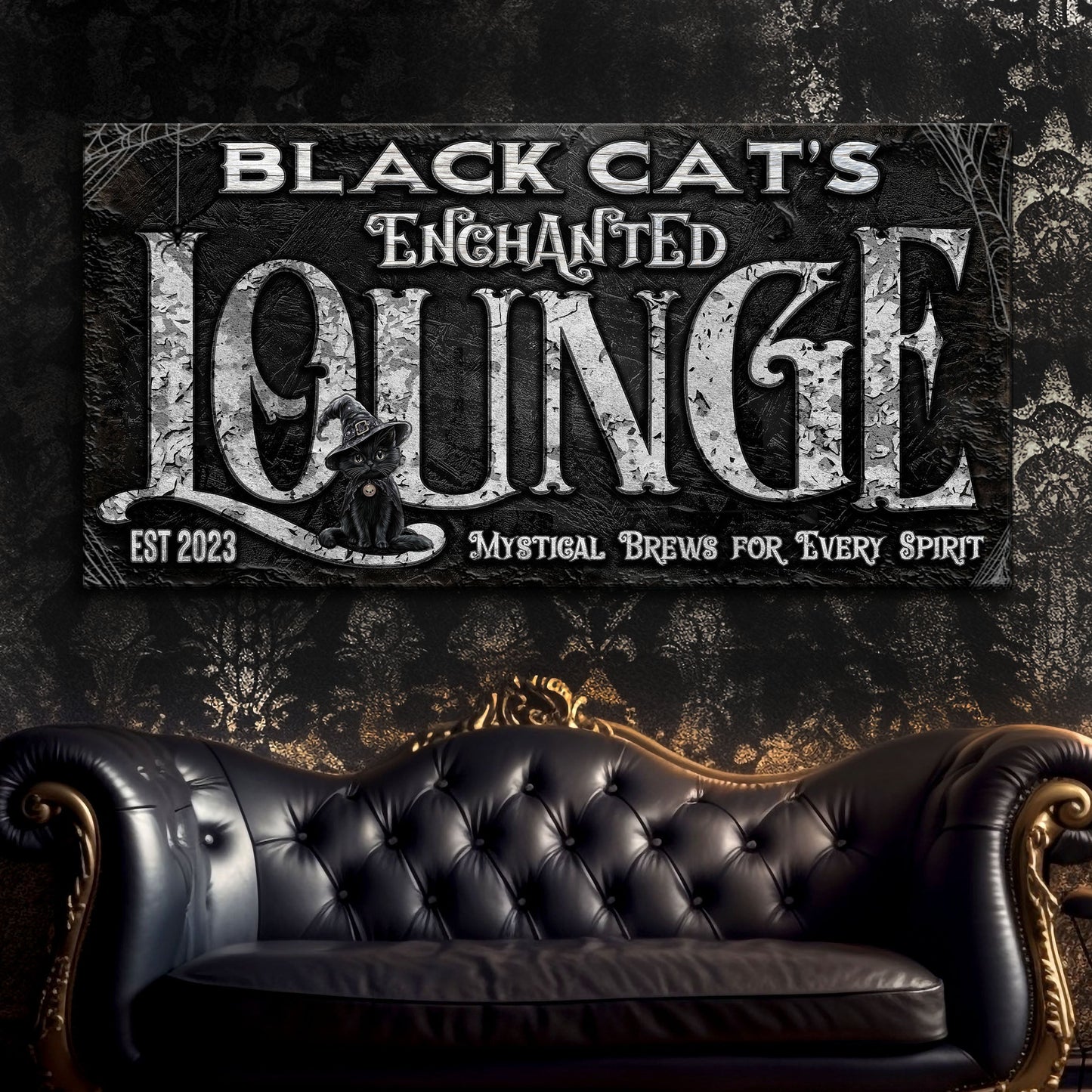 Black Cat's Enchanted Lounge Halloween Canvas Wall Art
