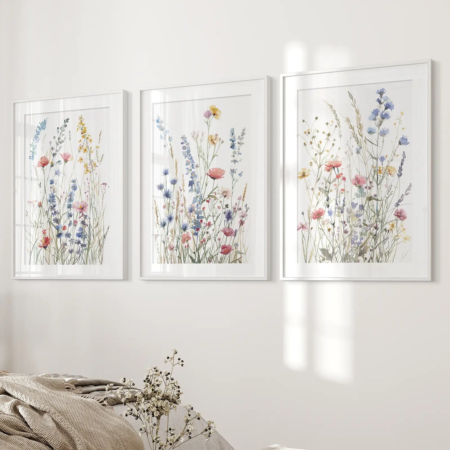 Wildflower Watercolor Wall Art Set of 3 Prints