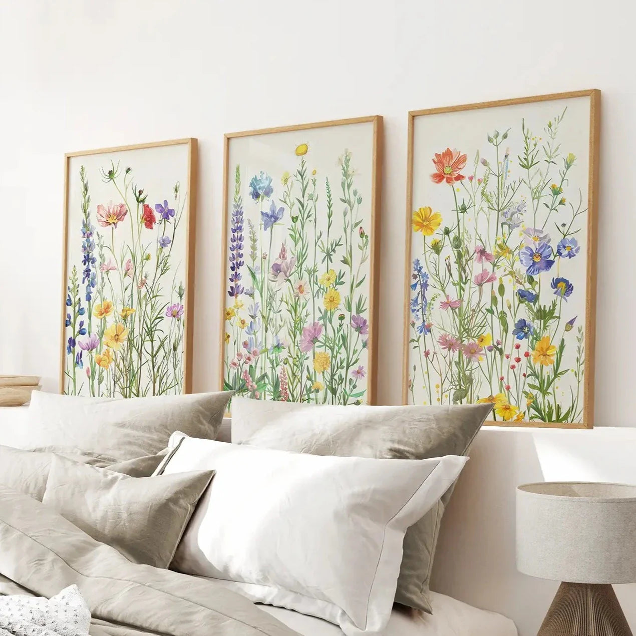 Wildflower wall art set of 3 watercolor floral prints