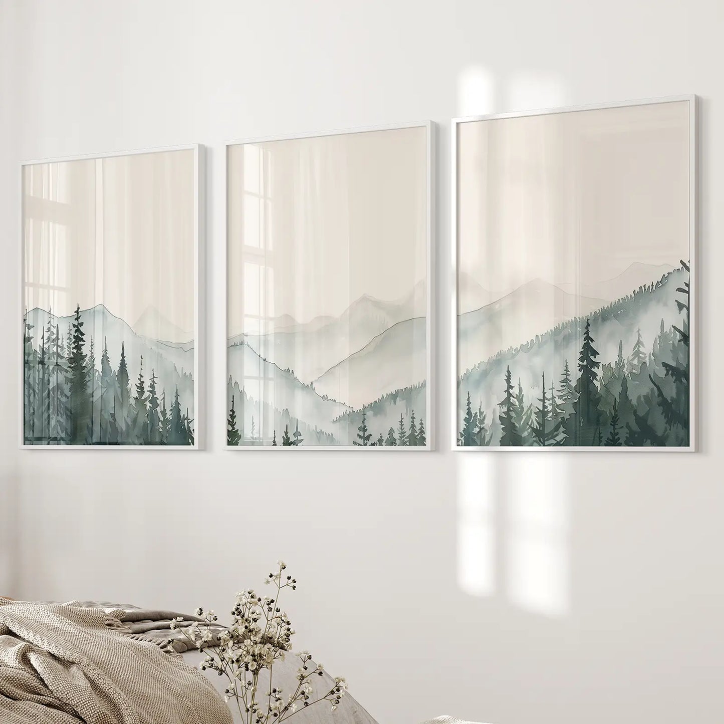 Mountain Forest Watercolor Wall Art Set of 3