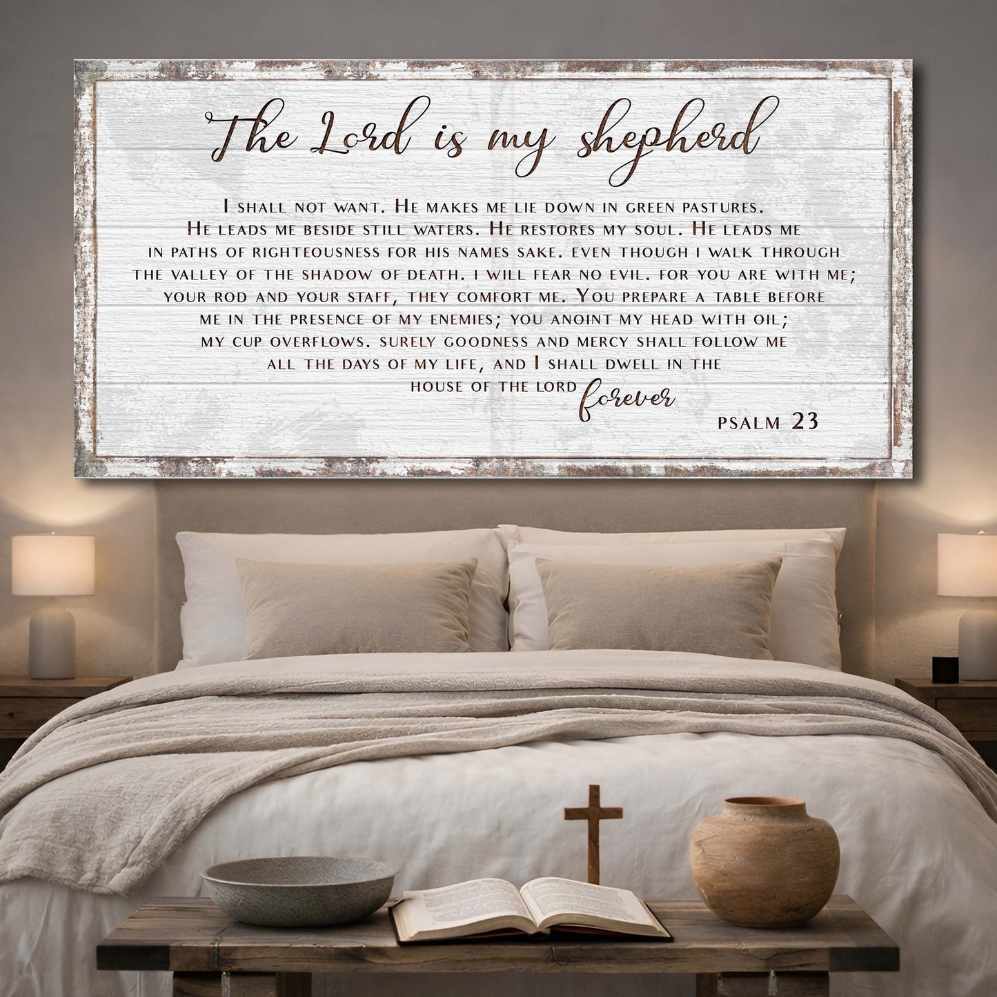 Psalm 23 The Lord Is My Shepherd faith canvas wall art III — Christian scripture decor