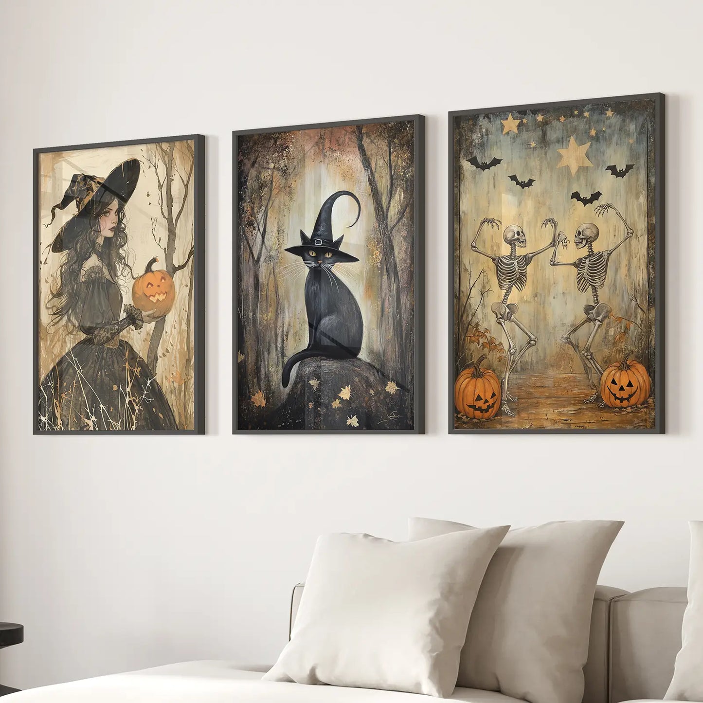 Witchy Halloween Wall Art Set of 3 Prints Decor