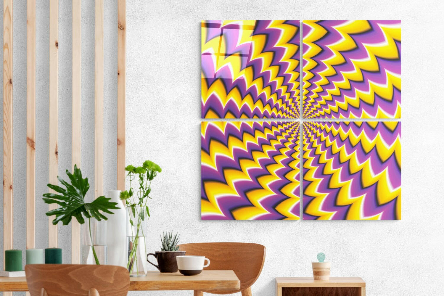 Yellow illusion glass wall art set