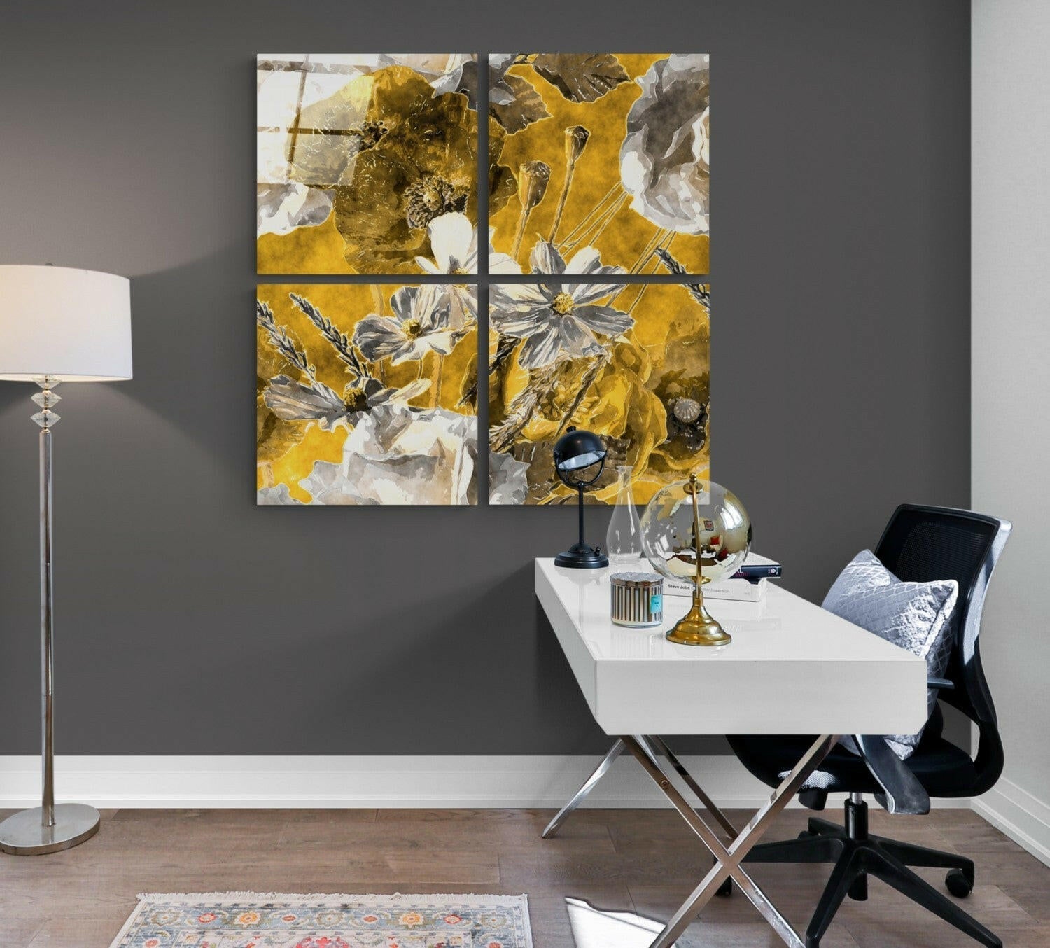 Autumn Flowers Glass Wall Art 4-piece set