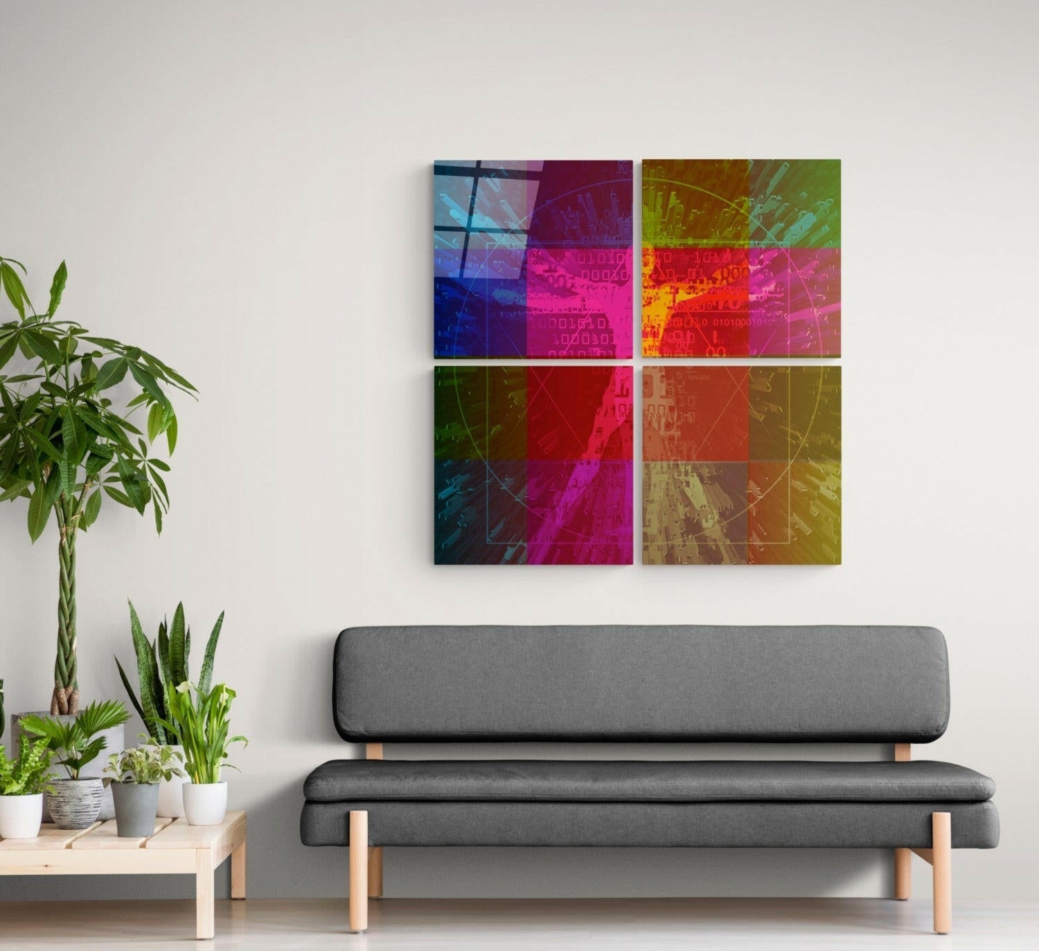 Touch four-panel glass wall art colorful design