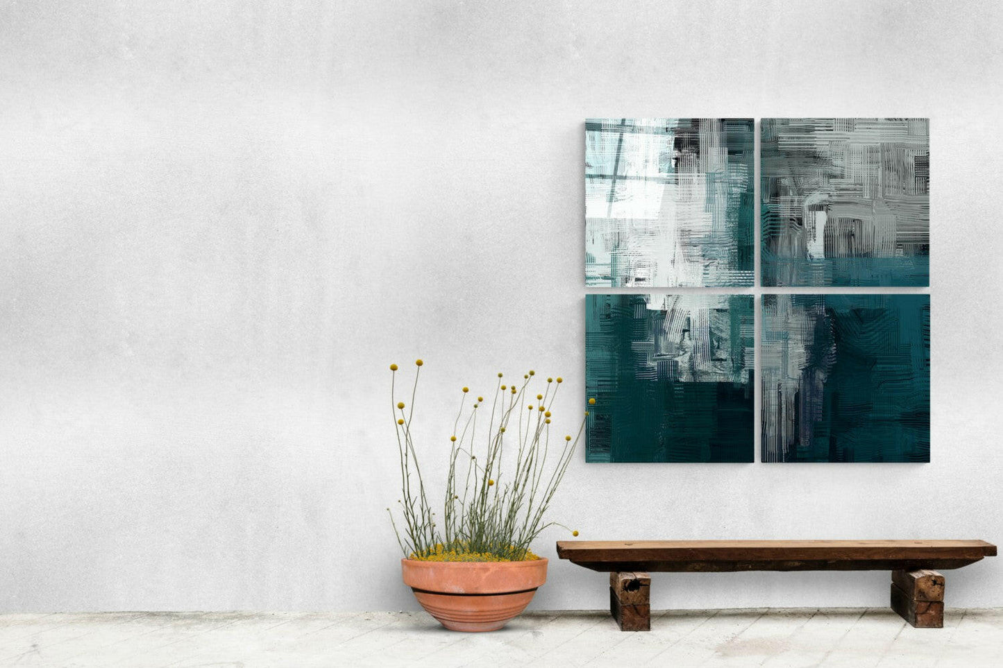 Green Quadro glass wall art four piece set