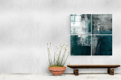 Green Quadro glass wall art four piece set