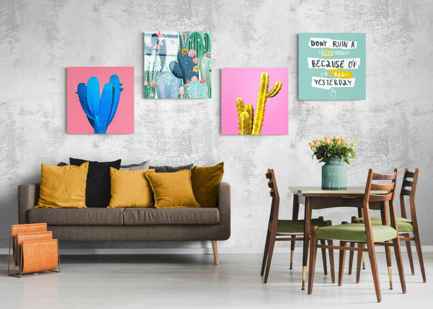 Cactus Glass Wall Art Set