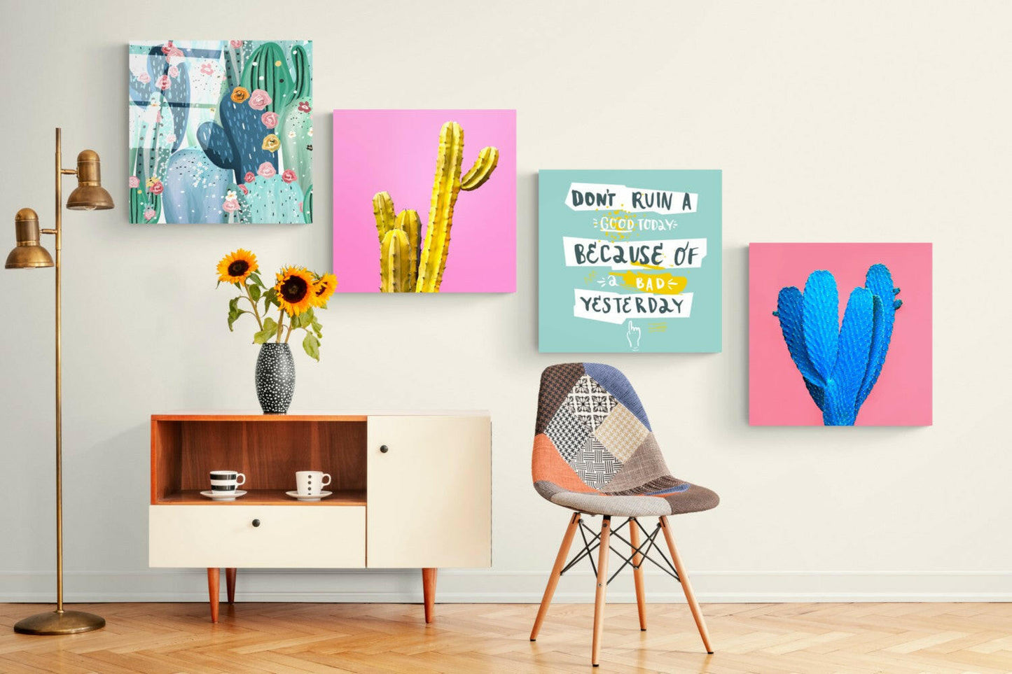 Cactus Glass Wall Art Set