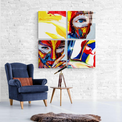 Woman and Red 4-Piece Glass Wall Art Set