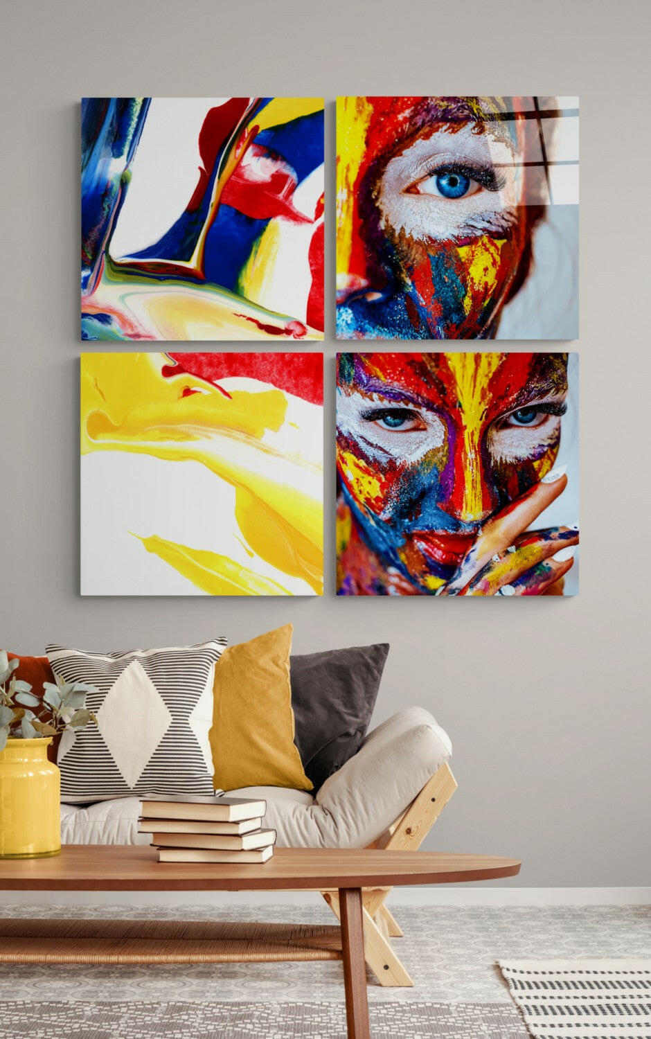 Woman and Red 4-piece glass wall art set