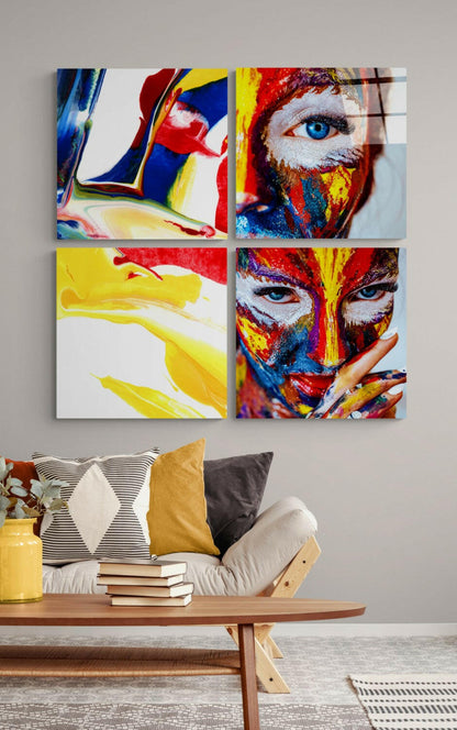 Woman and Red 4-piece glass wall art set